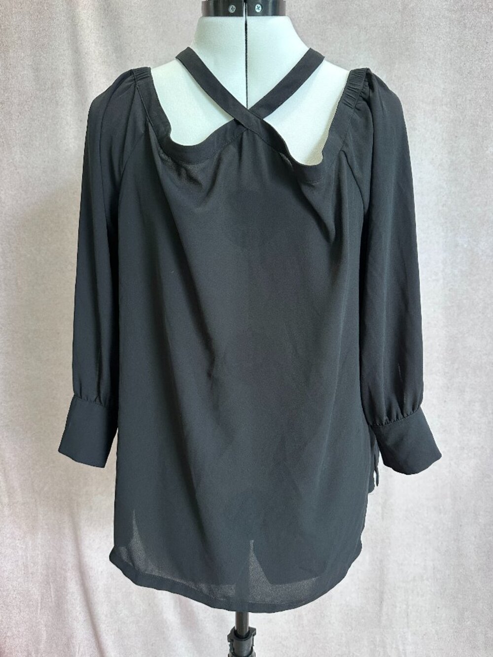 LOFT Black Cold-Shoulder Top with criss-cross halter neckline, M